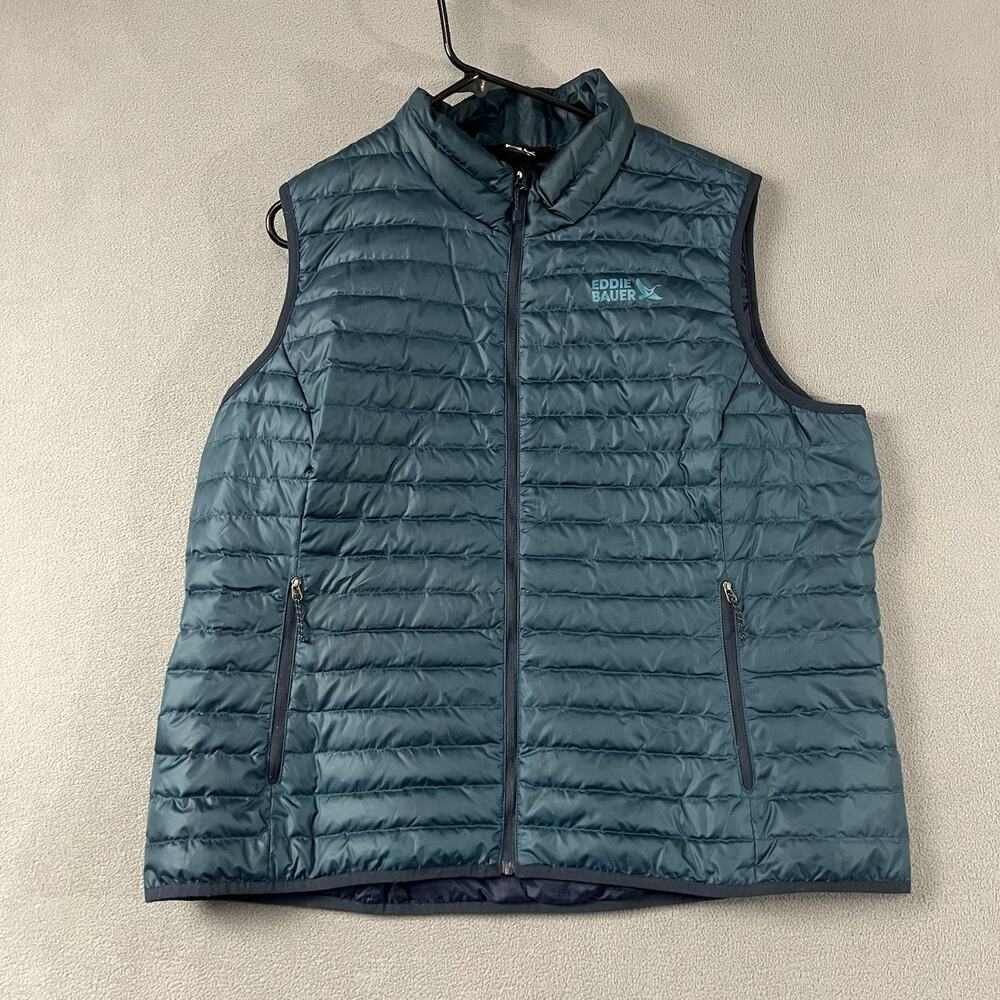 Eddie Bauer Vest Women's 2XL Blue 650 Puffer Goose Down Full Zip Outdoors